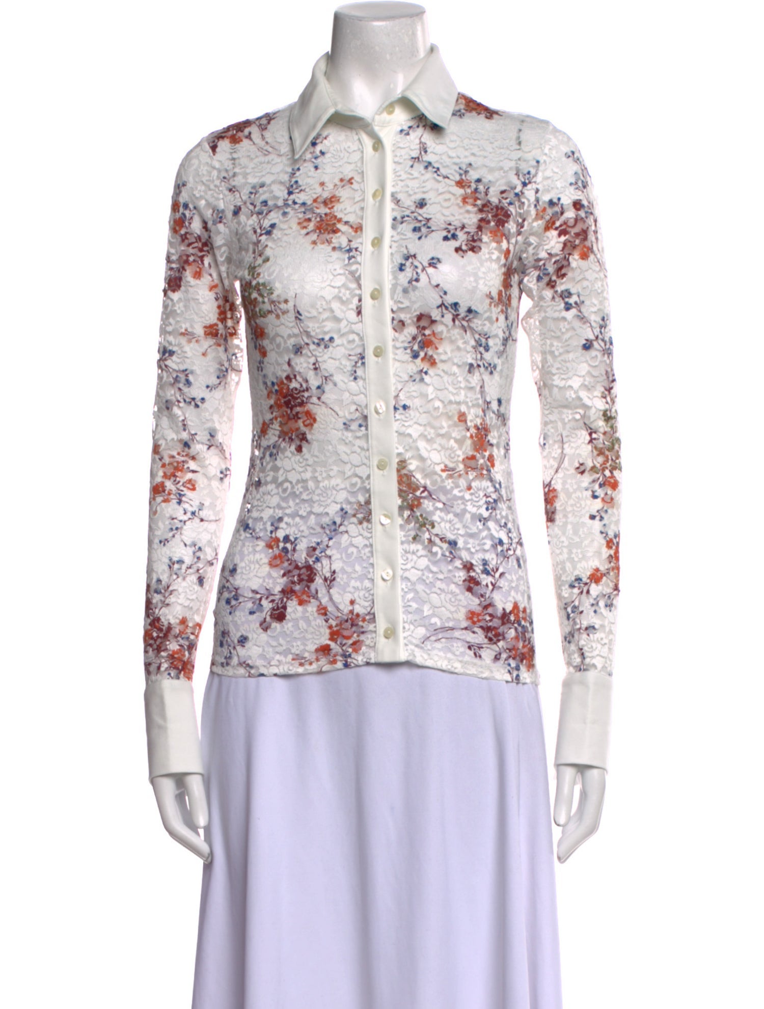 Anne Fontaine Lace Pattern Long Sleeve Button-Up Top